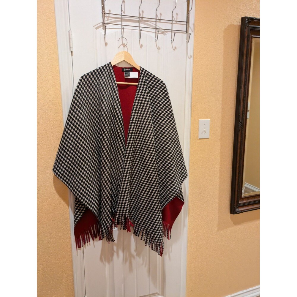 EStudio Women's One Size Poncho Sweater/ Cape Black White Fringe